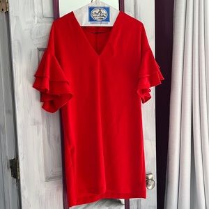 Zara coral red dress with big ruffle sleeves